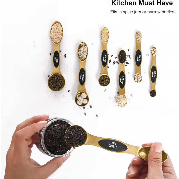 Magnetic Measuring Spoon Set, Stainless Steel with Leveler, 9 Piece, Stackable Measuring Cups for Baking, Measuring Cups and Spoons Set, Kitchen Gadgets, Household Utensils, Fits Spice Jars