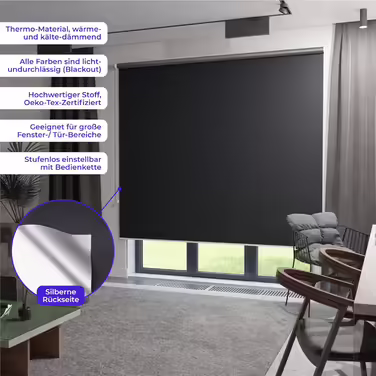 Рулонна штора на замовлення XL Thermo Blackout для вікон і дверей, монтаж на стіну або стелю, затемнення, теплоізоляція