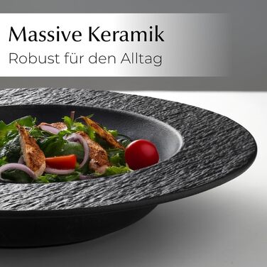 MIAMIO Набір посуду 16 предметів / Сучасний керамічний посуд / Набір для 4 осіб - Колекція Oasis (Чорний) / 16 предметів / Чорний набір посуду з суповими тарілками