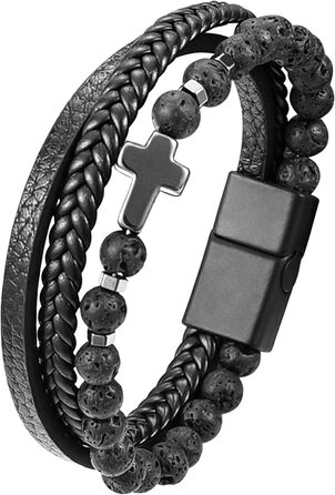 Чоловічий шкіряний браслет з хрестом, розарій, чорний/коричневий, аксесуар для чоловіків та хлопців