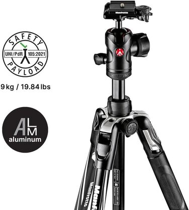 Комплект Manfrotto: Алюмінієвий дорожній штатив Befree Advanced з кульковою головою та рюкзак Advanced Gear III для камери та ноутбука, чорний