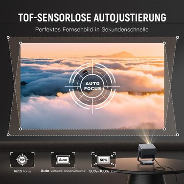 Портативний проєктор Smart Mini Beamer A-20000L з автофокусом, корекцією трапеції, WiFi6, Bluetooth, 4K, 1080P, 20000 Люмен для дому та на вулицю