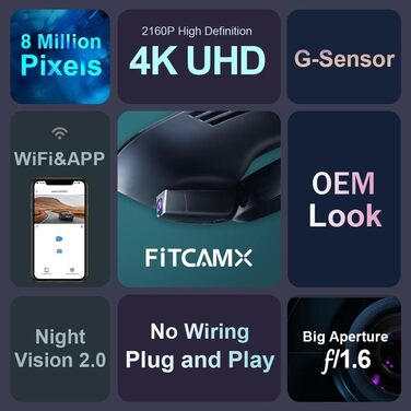 Відеореєстратор FITCAMX для Volvo XC60 S90 V90 (2022-2026) 4K WiFi, подвійний, 128GB, Plug & Play