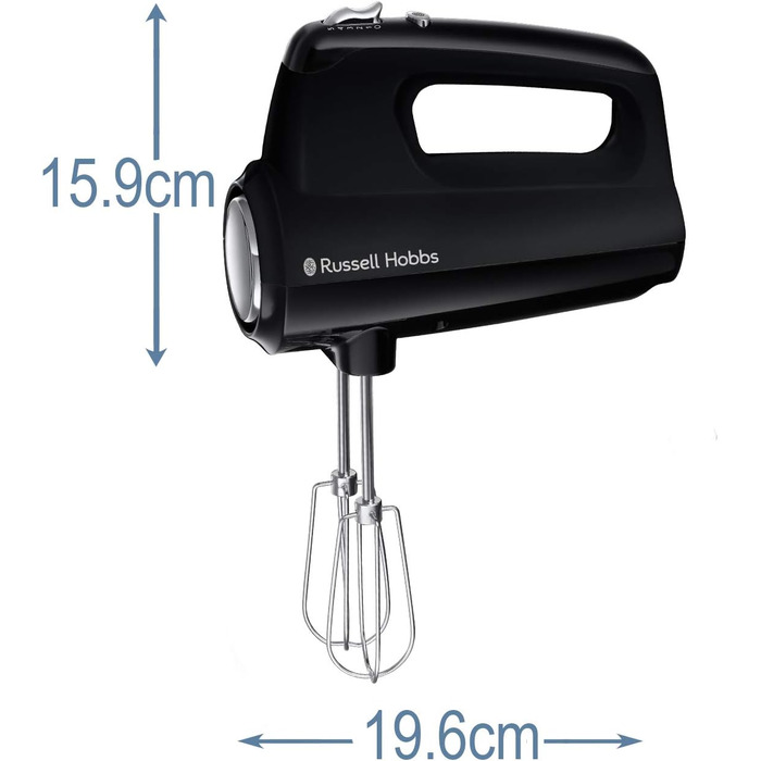 Міксер Russell Hobbs Handmixer Matt Schwarz 24672-56: 5 швидкостей + турбо, 2 насадки, зручна парковка