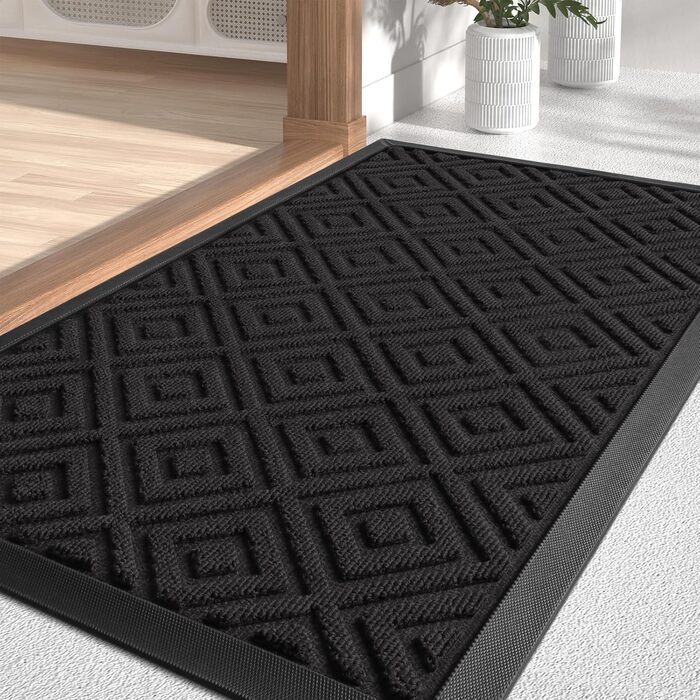 LEKEEPGO Doormat Indoor and Outdoor 60x90cm, Non-Slip Outdoor Doormat, Rubber Outdoor Mat, Washable Dirt Trapping Mat, Entrance Mat, Outdoor Shoe Tray with Drainage, Black