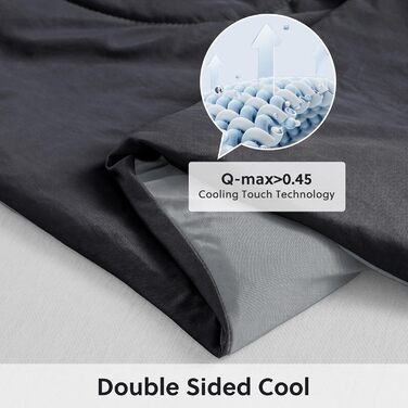 HOMFINE Cooling Blanket Double-Sided Cooling Blanket - Lightweight Cooling Blanket for People Q-Max > 0.4 Cooling Summer Blanket Self-Cooling Blanket Summer Blanket Cooling Blanket for Bed, Black, 150 x 230 cm