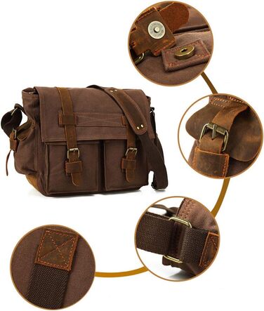 Вінтажна військова сумка через плече з натуральної шкіри та канвасу Sechunk, для ноутбука 15 дюймів, сумка-месенджер, колір кавовий