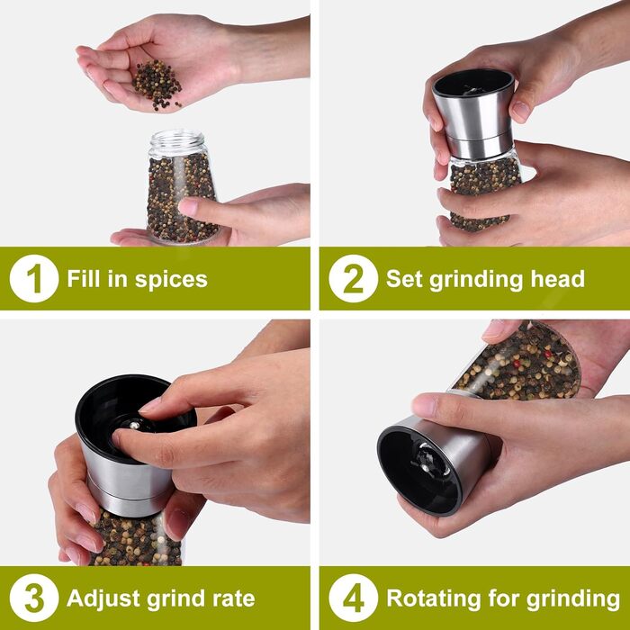 Набір меланець для солі та перцю (2 шт.) з регульованим керамічним млинком, 180 мл. Меланець для перцю, солі та чилі, ручний, для різних спецій.