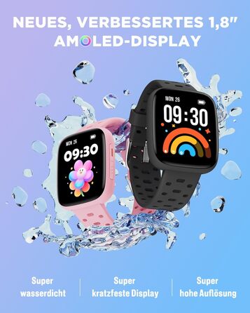 Смарт-годинник BIGGERFIVE для дітей з/без додатку, 1.8' фітнес-годинник, крокомір, пульсометр 24/7, будильник, водонепроникність 30м, монітор сну, пазли-ігри, 100+ циферблати для дівчаток, хлопчиків, підлітків 5–16, чорний