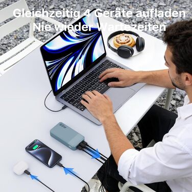 Power Bank NOBIS 20000mAh 65W USB-C PD QC з дисплеєм - портативний зарядний пристрій для ноутбука, телефону, планшета (Синій)