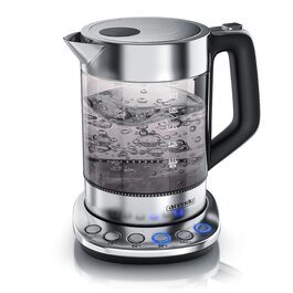Електричний чайник Arendo з регулюванням температури, 1.5 л, скло, нержавіюча сталь, підтримання тепла 30 хв, Borosilikatglas, сучасний дизайн