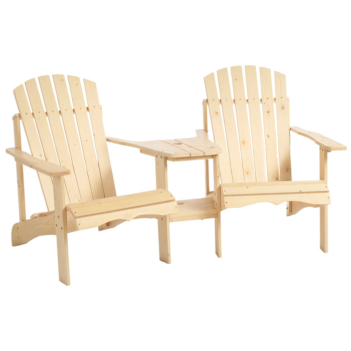 OUTSUNNY Adirondack комплект садових меблів з кріслами та столиком, з отвором для парасольки (на 2 особи), для балкону, тераси або саду, виготовлений з масивної деревини в натуральному кольорі, розміри 178 x 87 x 92 см.