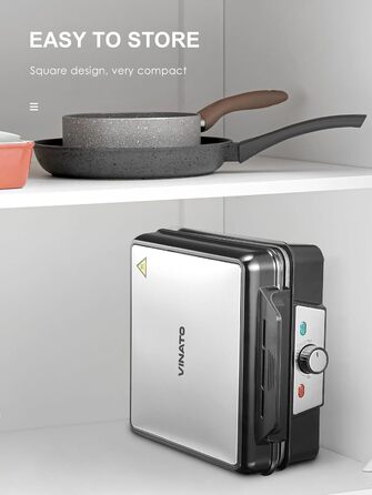 Вафельниця VINATO для приготування 4 бельгійських вафель, 1200 Вт, антипригарне покриття, регулювання температури, чорний колір