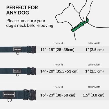 Міцний нашийник для собак великих та середніх порід – регульований, двошаровий нейлон, металева застібка, стійкий до розривів, ідеальний для активних собак (розмір 38-58 см)