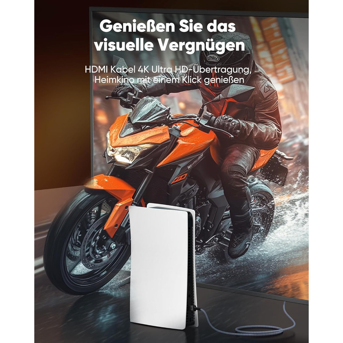 HDMI кабель SNOWKIDS 4K 2 метри: Nylon, Ethernet, Audio, Золочені коннектори, сумісний з HDTV, Laptop, Blu-ray, Soundbar, Monitor, PS-5, X-box