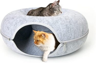Котяча нора Lucky Sign з фетру 50x50x20 см, тунель, лежак, ігровий будиночок для котів, світло-сіра