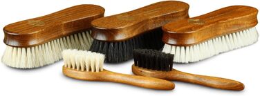 Langer & Messmer 4-Piece Shoe Brush Set made of Horsehair for professional shoe care of smooth leather shoes - includes polishing brushes and cream brushes (5-piece set, Premium)