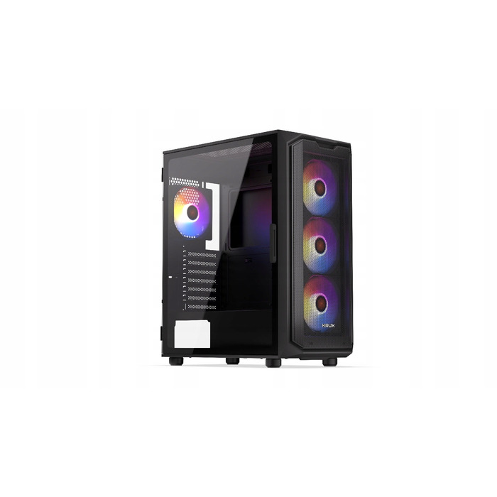 Корпус ПК Krux Orona ARGB Midi Tower, загартоване скло, 4 вентилятори 120мм, чорний