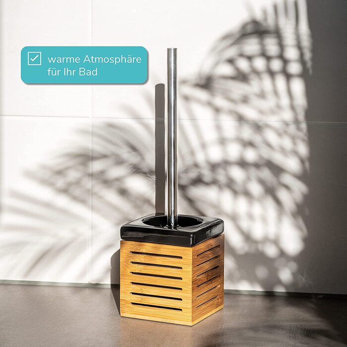 Bremermann WC brush holder, Bamboo, Ceramic, Toilet set, Toilet brush holder (black)