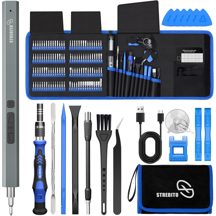 Міні-шуруповерт STREBITO, 144 шт. Прецизійний набір інструментів для ремонту електроніки (PC, Laptop, Телефон, Дрон)