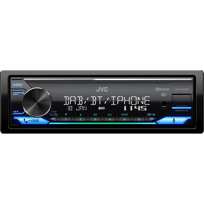 JVC KD-X482DBT автомобільна магнітола з USB, DAB+, Bluetooth, Alexa, 4x50 Вт, чорна, підсвічування, AUX, 3 Pre-Out, саундпроцесор