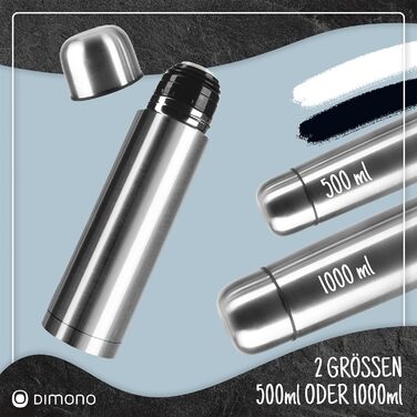Термос із нержавіючої сталі з чашкою та щіткою; термос-каністра з подвійними стінками, ізольована, не протікає, придатна для миття в посудомийній машині, BPA-free + щітка для чищення; зберігає напої гарячими та холодними (сріблястий - 500 мл)
