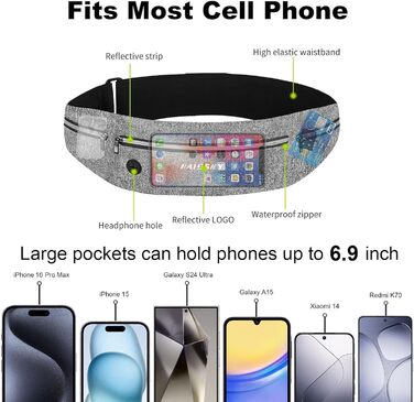 Сумка на пояс Haissky для бігу та спорту: чорна/сіра, для телефону до 6.9 дюймів