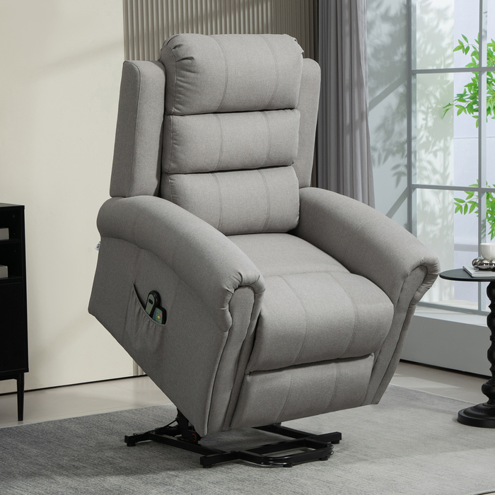 HOMCOM Lift Chair with Power Assist, 8 Massage Points, Heated Backrest, Linen-Look Fabric, Grey