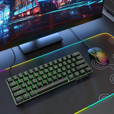 Dierya DK61se - Механічна ігрова клавіатура 60% з Blue Clicky Switch, Anti-Ghosting, USB-C, US Layout, білий корпус