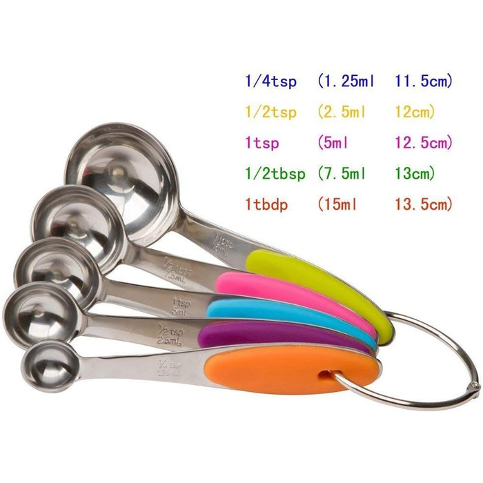 Набір мірних ложок Xingxinrong з нержавіючої сталі (5 ложок) з силіконовою ручкою, з гравіюванням шкали (US та міжнародна)