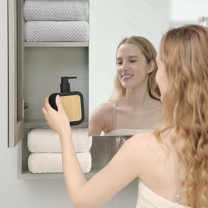 Дозатор для мила білий бамбук, 390 мл, для кухні, ванної кімнати, офісу, дозатор мила для миття посуду, чорний