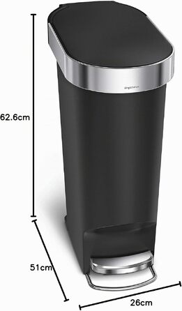 Сміттєвий відер-педаль simplehuman CW1361 вузький, 40 л, для кухні та сортування відходів, чорний