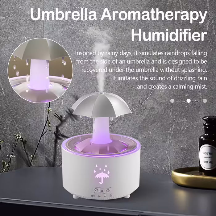 Rainfall Humidifier, Rain Cloud Humidifier, Rain Sounds for Sleeping, Rain Mushroom Lamp with 7 Color Light, Rainfall Humidifier 350ml, Oil Diffuser