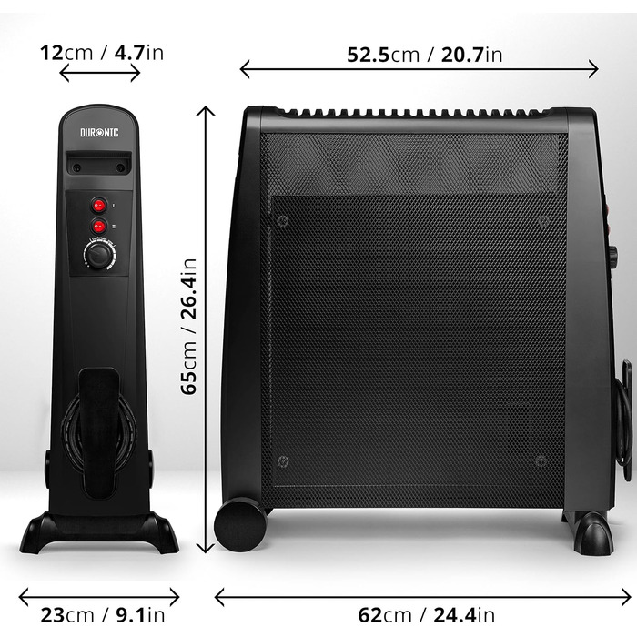 Конвекторний обігрівач Duronic 2000W з ручкою, компактний та енергоефективний (без екрану)