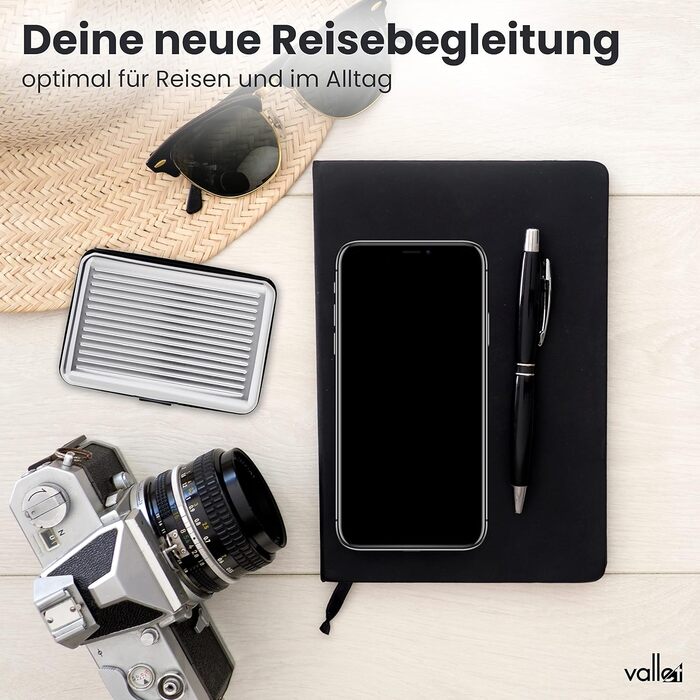 Алюмінієве картхолдер VALLET®: захист NFC/RFID, для візиток та карток, срібний, для жінок та чоловіків