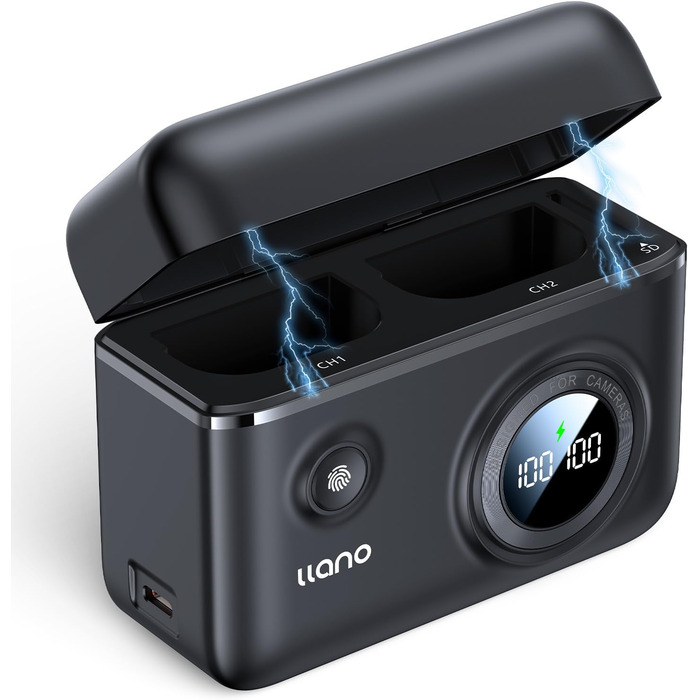 Зарядний пристрій llano LP-E6NH/LP-E6P Dual USB-C з швидкою зарядкою 18W для Canon EOS R5, R6 Mark II, 5D, 6D, 7D Mark II III IV, 5Ds, 60D, 70D, 80D, 90D, з LED-дисплеєм та магнітною кришкою