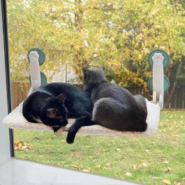 EWOOFUN Cat Hammock Window Perch 54x30cm Cat Bed Window Hanging - Reversible Hammock - Cat Window Lounger with Upgraded Suction Cups up to 18kg (Beige, L)