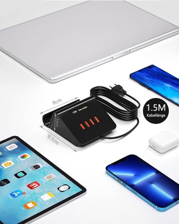 Багатопортова USB зарядка POANES 25W, 4 порти для iPhone, Samsung, LG, Huawei та інших (чорний)