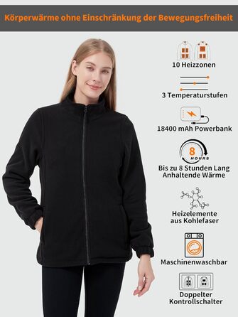 Обогревна куртка для жінок з Powerbank 18400 mAh, 10 зон обігріву, флісова куртка Feece, тепла куртка з акумулятором, зимовий одяг з обігрівом (L)