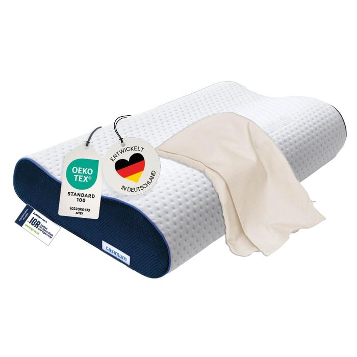 Ортопедична подушка для шиї з ефектом пам'яті (Memory Foam), регульована висота, для підтримки шийного відділу хребта та зняття болю, 60x30 см, середній рівень жорсткості, бежева