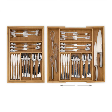 Relaxdays Bamboo Cutlery Box, Extendable M