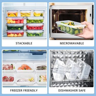 12 контейнерів для зберігання їжі з кришкою, контейнери для заморожування, meal prep бокси, 6 x 1л/0.52л, BPA-free, герметичні, для мікрохвильової печі, придатні для миття в посудомийній машині, для зберігання та транспортування їжі, фруктів, овочів