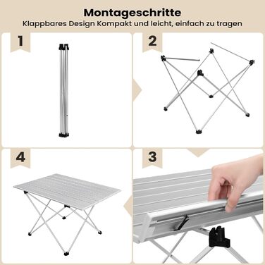 WOLTU Складаний туристичний столик з алюмінію для кемпінгу, пікніків та риболовлі, 68x46x40 см, срібний