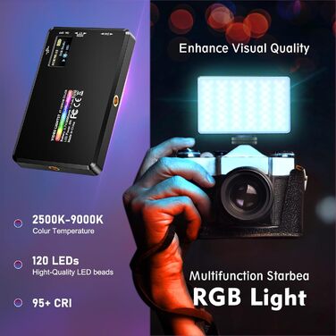LED світло для селфі на телефон ST-120RGB-CT: 120 світлодіодів, 2500-9000K, регулювання яскравості, 3000mAh, CRI 95+, з тримачем та штативом для фото/відео