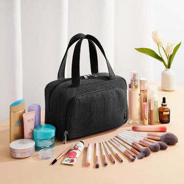 Косметичка для жінок Kalidi з багатьма відділеннями та відділенням для пензликів - велика органайзер для макіяжу та косметики, валіза, чорно-зелений колір