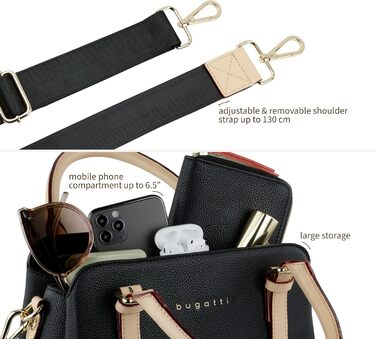 Сумка жіноча Bugatti Ella боулінг середнього розміру зі штучної шкіри, чорна