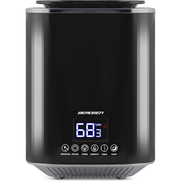 Ультразвуковий зволожувач повітря Berdsen з іонізацією, ароматерапією та гігростатом - 2.6 л, 3 швидкості, для дитячої кімнати, чорно-сірий