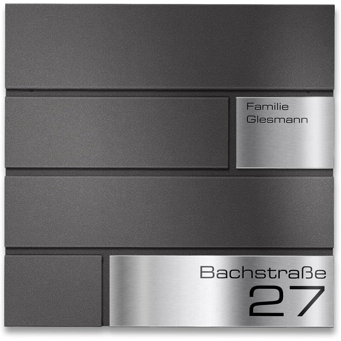 Поштова скринька Metzler G антрацит, порошкове покриття RAL 7016, гравіювання, табличка з нержавіючої сталі, настінний монтаж, 37x37x10.5 см