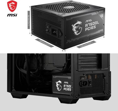 Блок живлення MSI MAG A750GL PCIE5 750W, 80 Plus Gold, повністю модульний, ATX 3.0, підтримка PCIe 5.0, 120мм FDB вентилятор, чорний