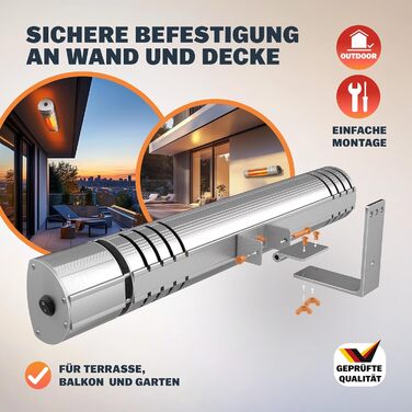 Інфрачервовий обігрівач MONZANA® MZH2000 Goldröhre 2000W з пультом керування, 3 режими, кут нахилу 90°, для тераси та вулиці